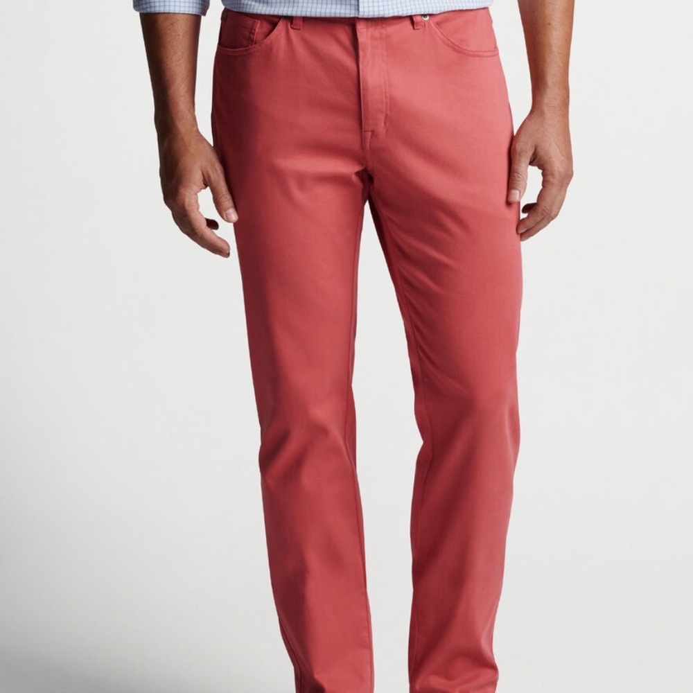 NWT Peter Millar Ultimate Sateen Five-Pocket Pant, Classic Fit in Light Red- 40